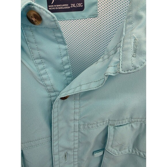 Bimini Bay Fishing Shirt Men"s Size 2XL Long Sleeve Vented Aqua Casual - Picture 4 of 8